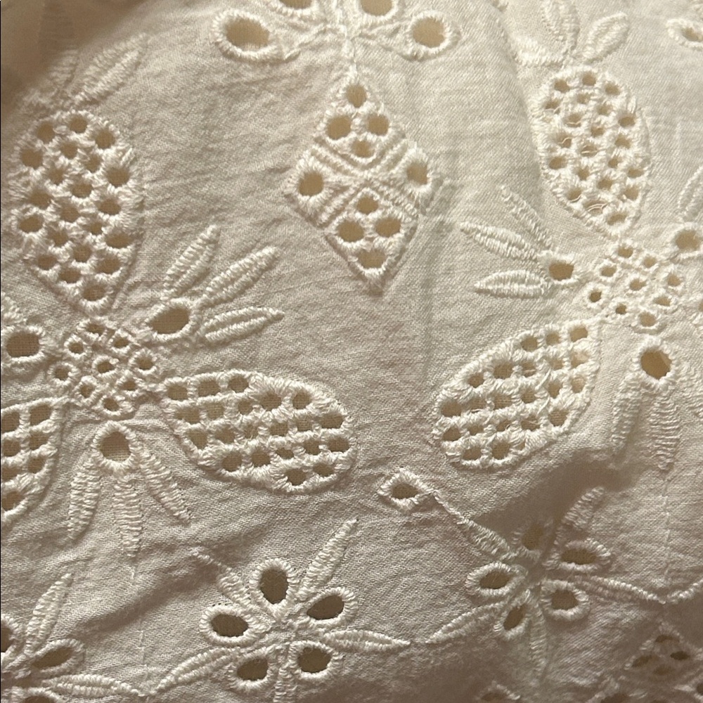 🎒LUCKY BRAND Light Cream Eyelet Midi Dress with Smocked Back size L GUC - Picture 11 of 16